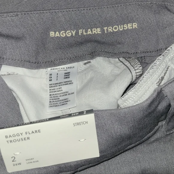 Women's AE Baggy Flare Stretch Poppy Trousers 2 *SHORT* Grey NWT's! - Picture 9 of 15